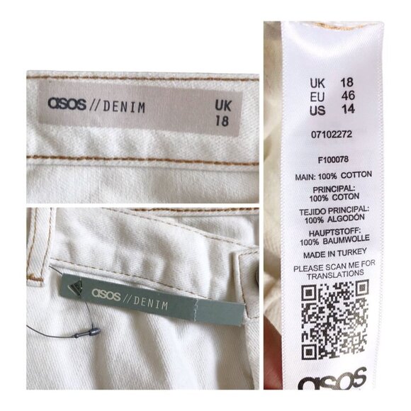 NWT ASOS off white-cream jean shorts, Size 14 - Picture 3 of 6